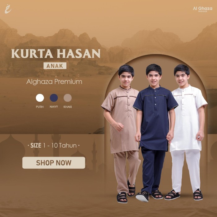 Kurta Pakistan Premium/Kurta Hasan Set Lengan Pendek/Baju Koko Anak