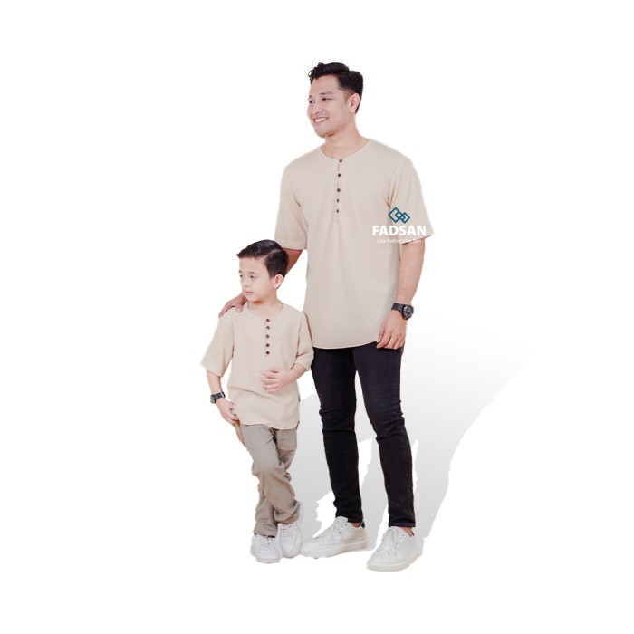 Baju Koko Couple Ayah Dan Anak Bayi Laki Cosy Series Warna Beige FADSA
