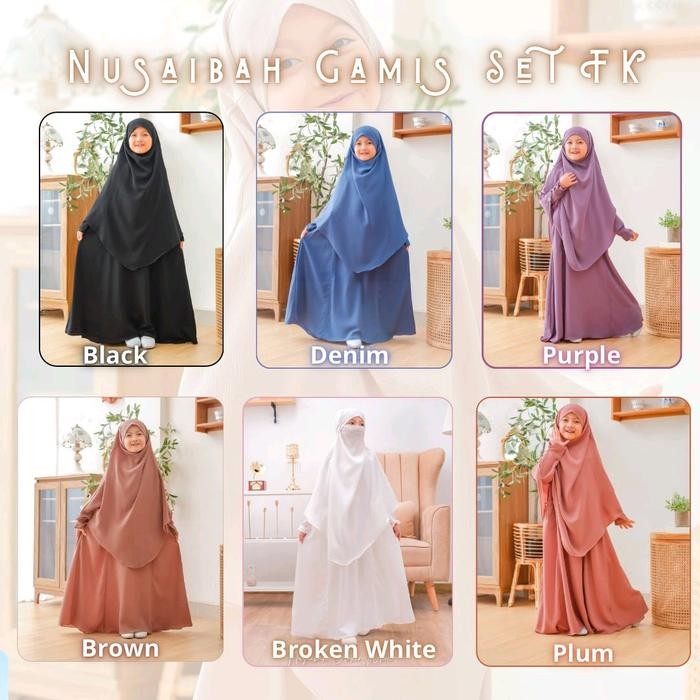 Nusaibah Gamis Set French Khimar usia 1-12 tahun by Umma.daily Muslim Variasi Mewah