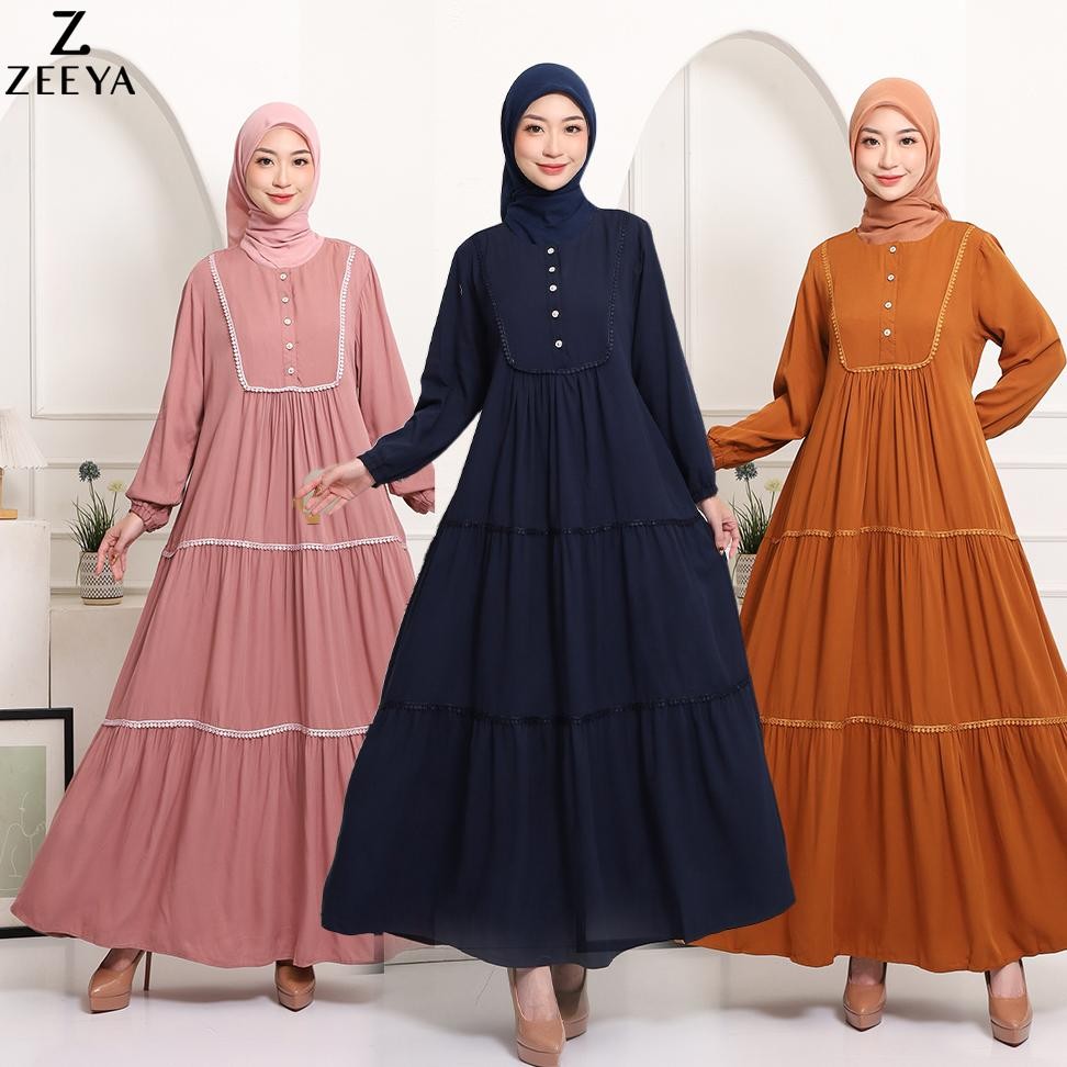 Zeeya Collection Calluna Gas Dress Umroh Polos Rayon Twill Busui Friendly Size M L XL