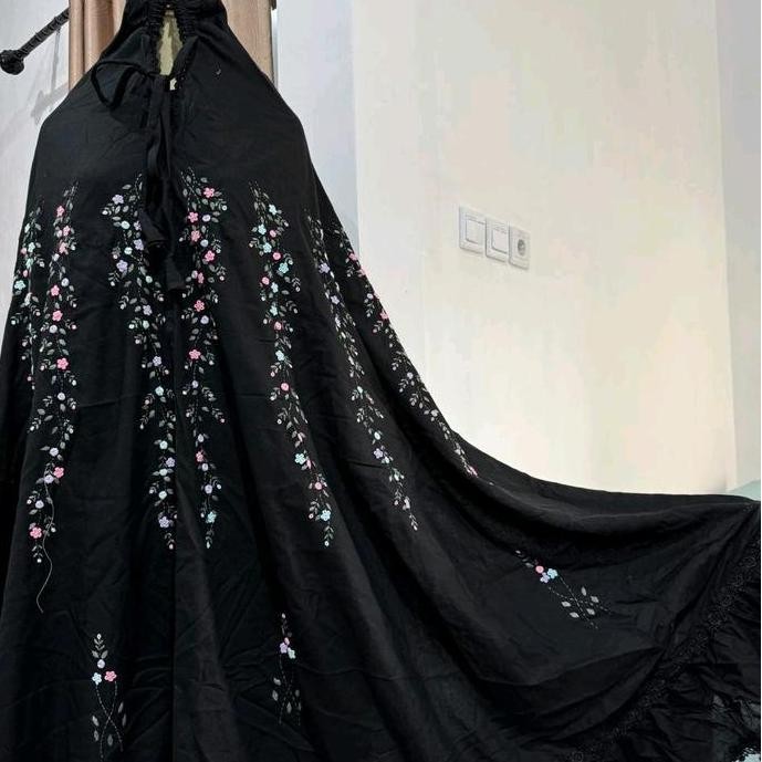 Diskon Mukena Paris Hitam Sulam Timbul