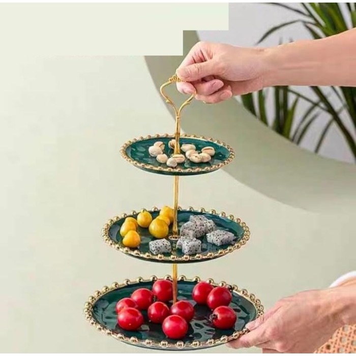 Premium Gold Cake Tier / Fruit Tray Tier Marble / tempat kue 3 tingkat