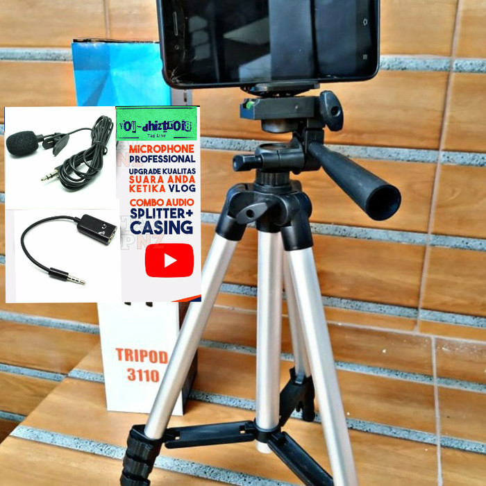 Tebaru tripod kamera hp 3110 fee micrhophone Vlog dan spliter Berkualitas