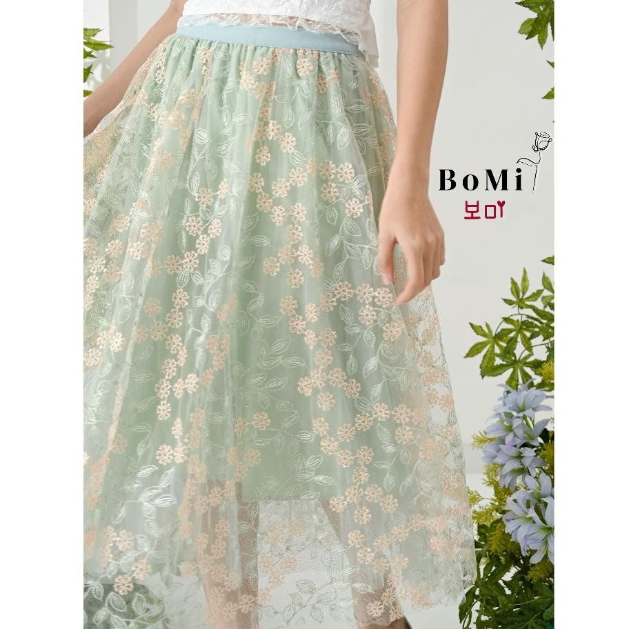 BOMI AREUM Skirt Flower Korean Premium Rok Tutu Tile 3D Motif Timbul Bunga 3 Lapis dengan Furing
