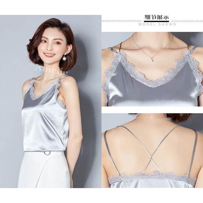 

Baju Atasan Silk Lace Camisole Tank Top Lingerie Korea Import Ab435046 Original
