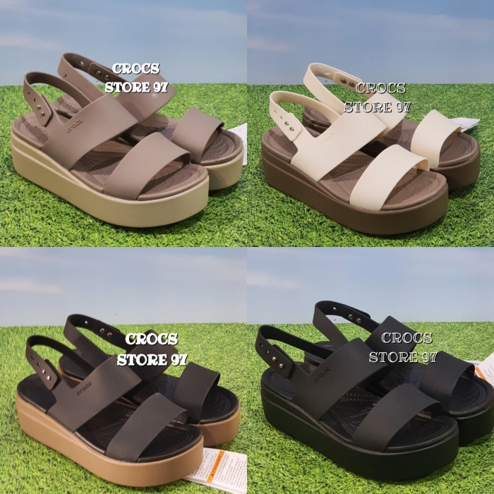 Crocs Brooklyn/Crocs Wanita/Crocs Brooklyn Mid Tali Wedges Original