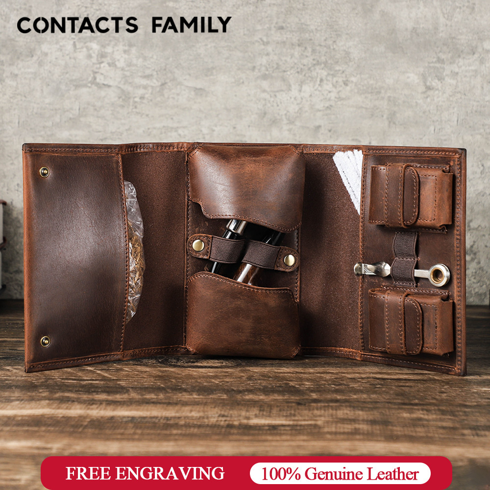 DAMO Genuine Leather Tobacco Pipe Roll Bag Travel Portable Smoking Pipe Case for Lighter Herb Smokin