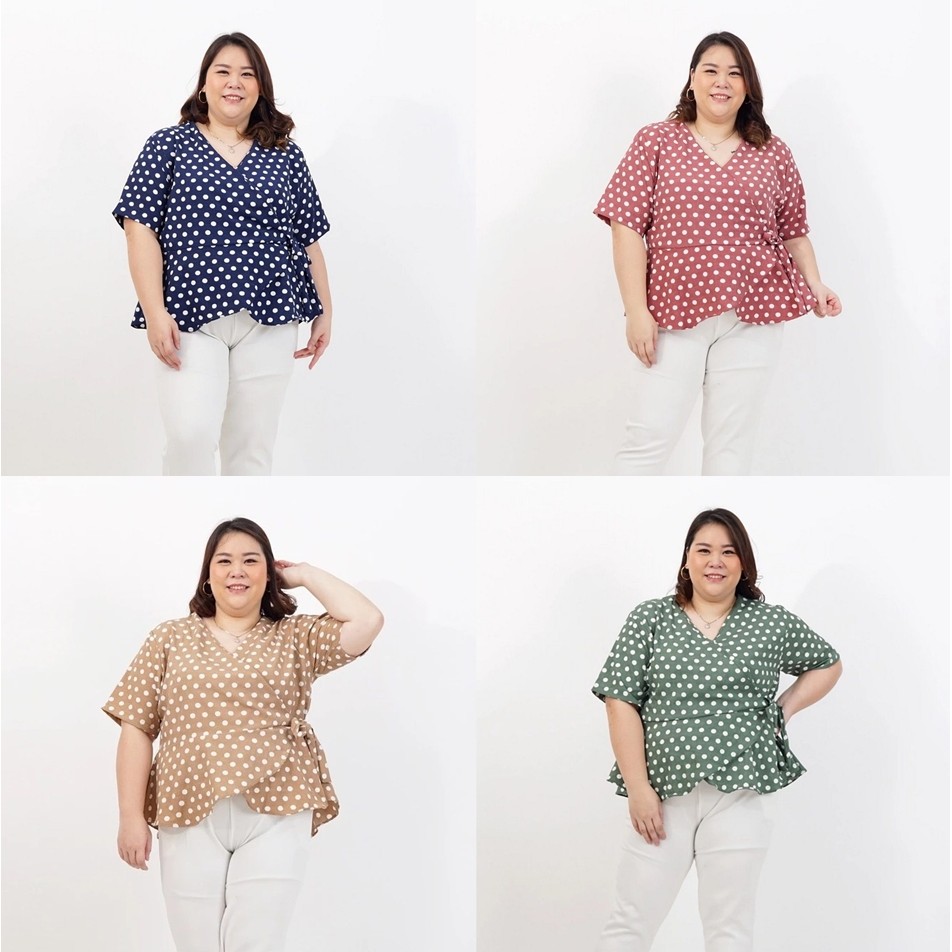 BAJU BLOUSE WANITA JUMBO BIG SIZE OVERSIZE 628 POLKADOT XXL XXXL PREMIUM KEKINIAN BAJU HAMIL PEPLUM 