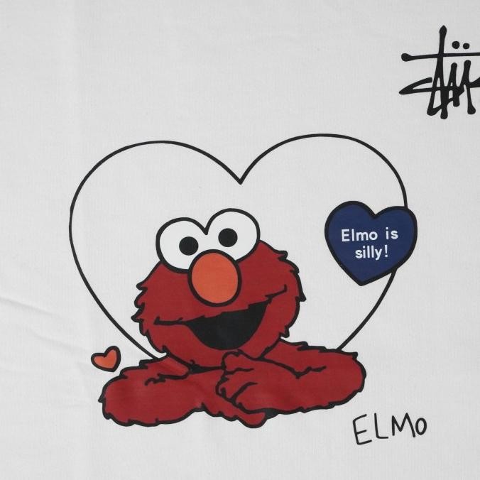 Murah Crewneck Sweater Stussy Sesame Street Elmo Is Silly White