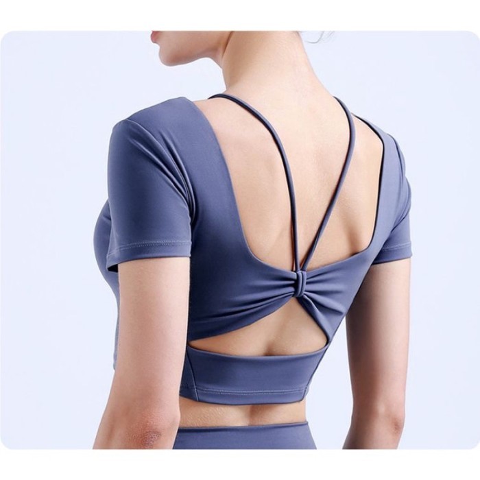 TERLARIS [NEW] CROP-TOP SPORT OLAHRAGA FITNES GYM YOGA SENAM ZUMBA WANITA TALI SILANG BELAKANG