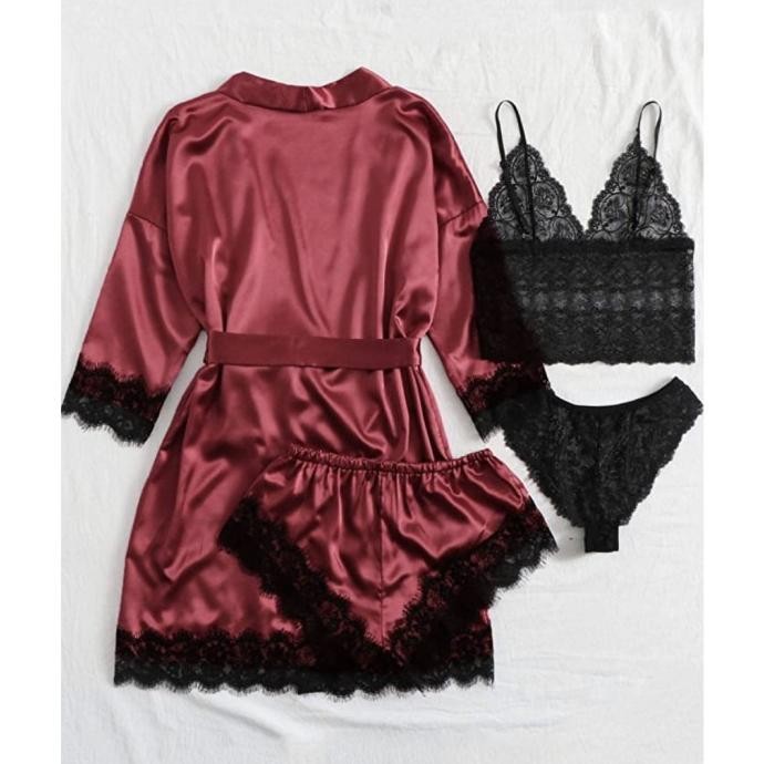 

Set Lingerie Piyama Setelan Kimono Full Set Satin Silk Renda Baju Tidur Premium Baju Dress Tidur Lingerie Sexy Wanita Sleepwear Fashion Wanita Lingerie Kimono Original