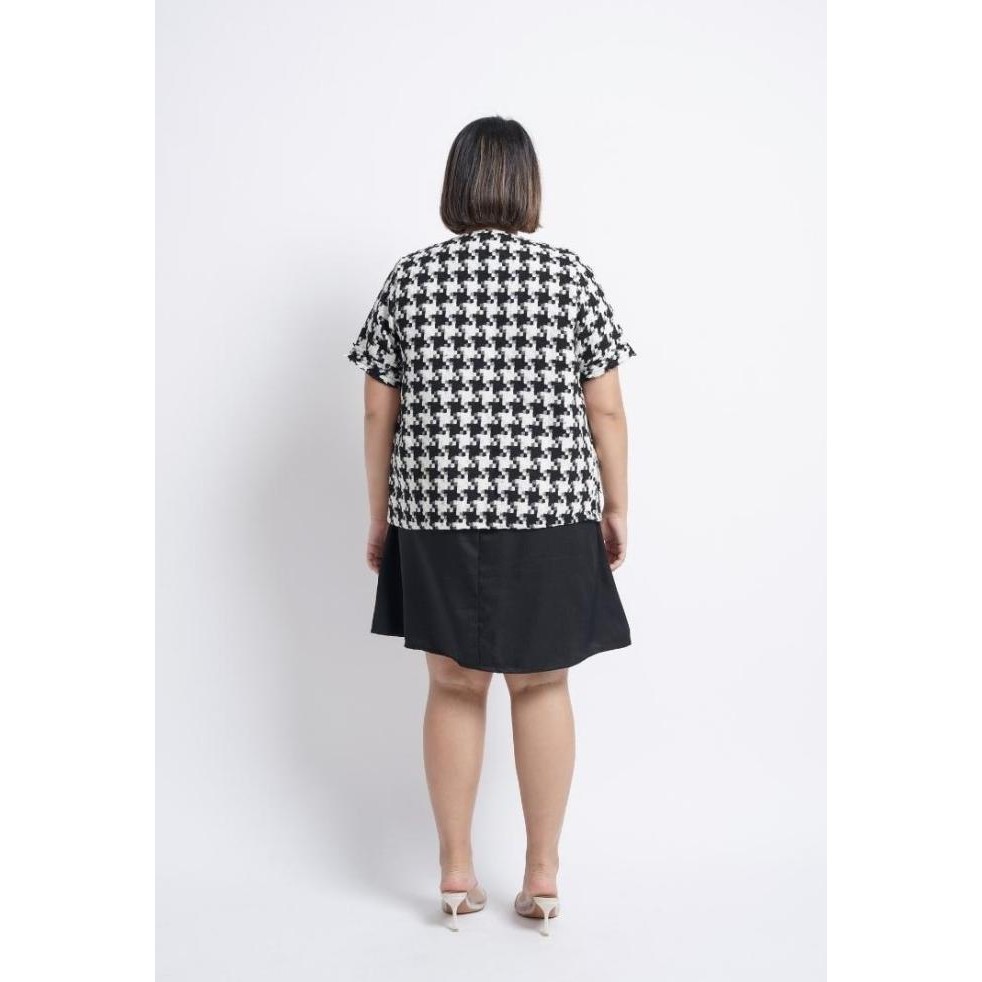 Sale Xtramiles Plus Size Tweed Blazer Moon Black Big Houndstooth