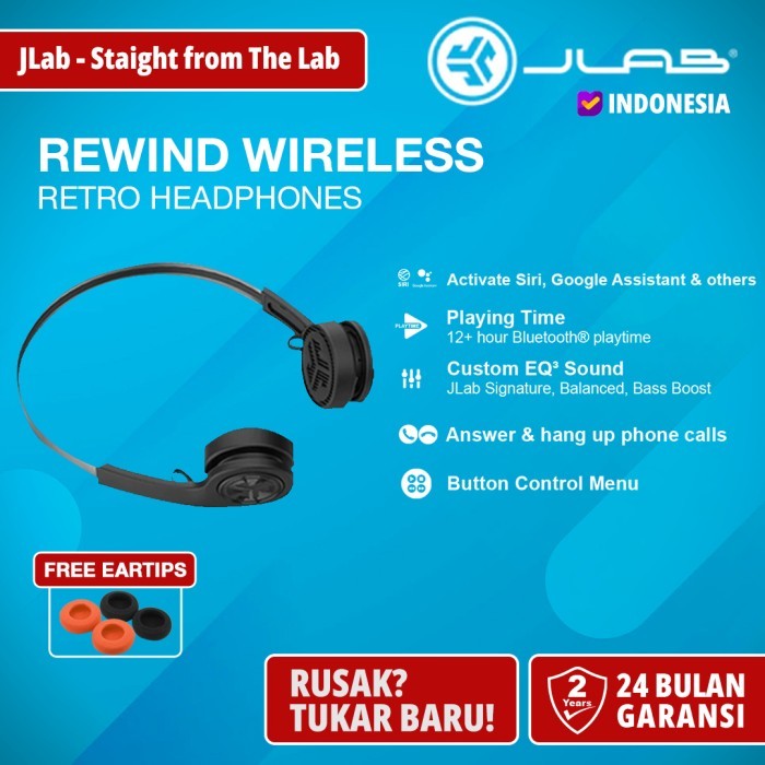 Jlab Rewind Wireless Retro Headset Headphone Earphone Mic Bluetooth
