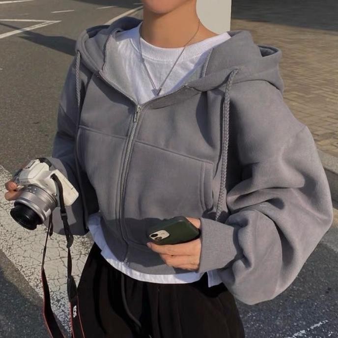 Murah Jaket Wanita Crop | Sweater Style Korea | Ziper Crop Hoodie Sweatshirt