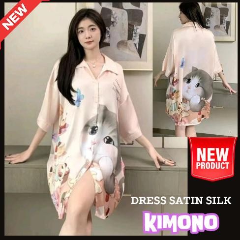 

Lingerie Sexy Kimono Dress Kemeja Satin Silk Premium Import Kucing Original