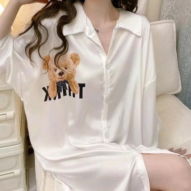 

Lingerie Sexy Dress Kimono Model Kemeja Kancing Depan Satin Silk Import Premium Original
