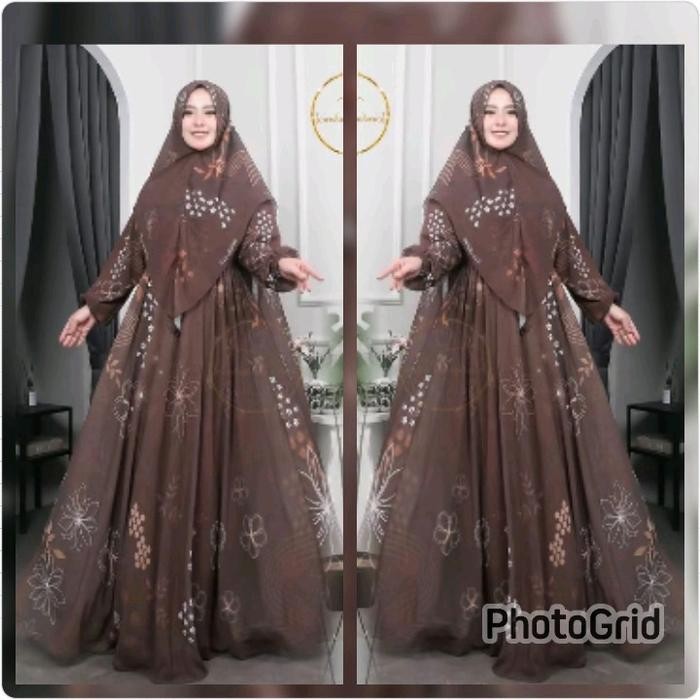 Keenan Printing Gamis Pesta Syari Printing Set Khimar Ceruti