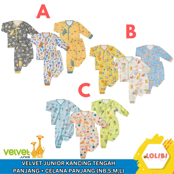 Velvet Junior Motif Terbaru Kancing Tengah + Celana Panjang - 3pcs