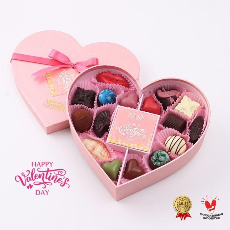 

ORIGINAL Valentine Chocolate Pralines Gift Heart Box 16 pcs | Chocolate Monggo | Coklat Kado Hadiah Hari Kasih Sayang gs-56