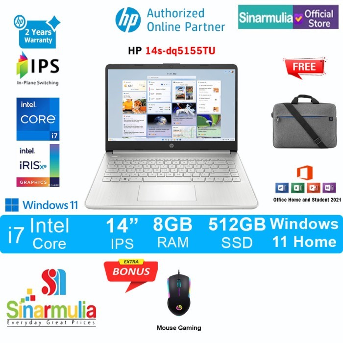 Laptop Hp 14S-Dq5155Tu I7-1255U 512Gb Ssd 8Gb Ips Win11+Ohs
