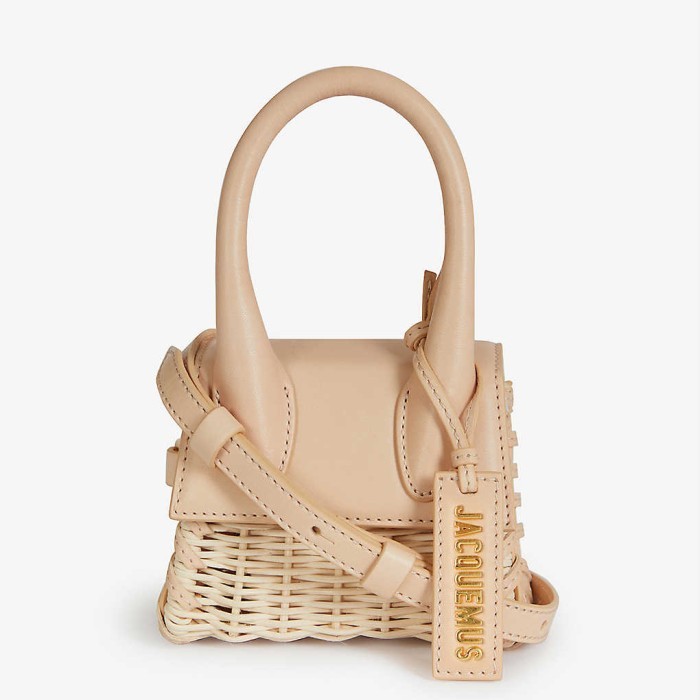 JACQUEMUS Le Chiquito mini leather and wicker top handle bag ORI