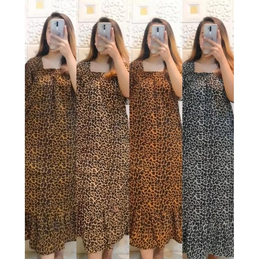 baru midi dress daster fuji remple motif macan leopard untuk wanita - casual