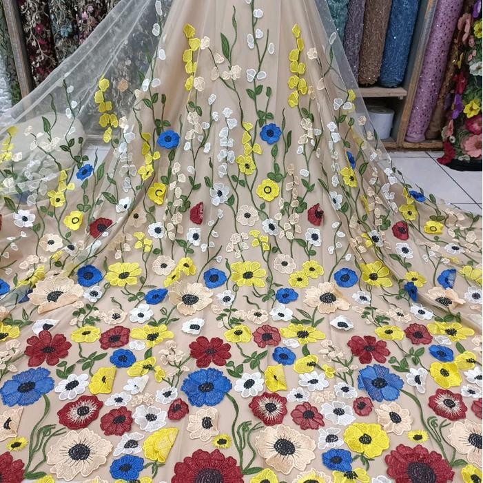 

Bahan/Kain Tille Bunga Bordir Garden 3D Timbul Premium Good Quality