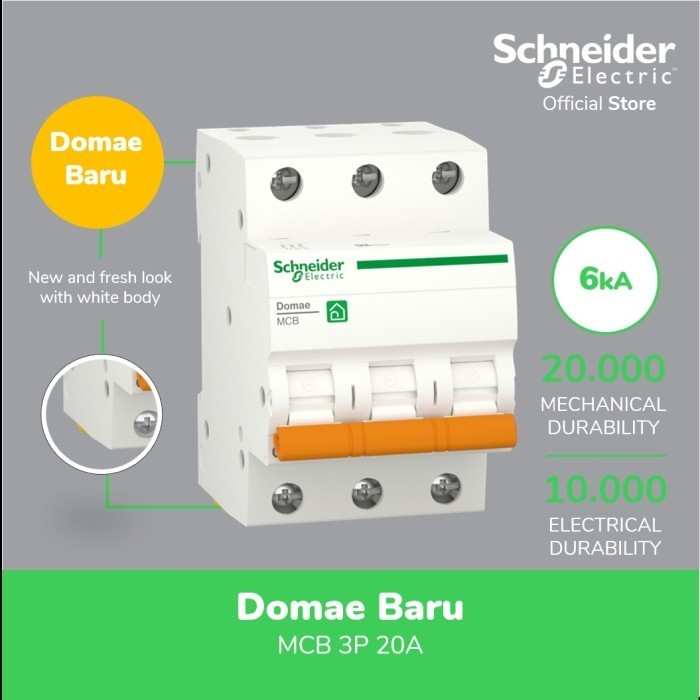 MCB SCHNEIDER TIPE DOMAE 3P 20 AMPERE 20A 3 PHASE