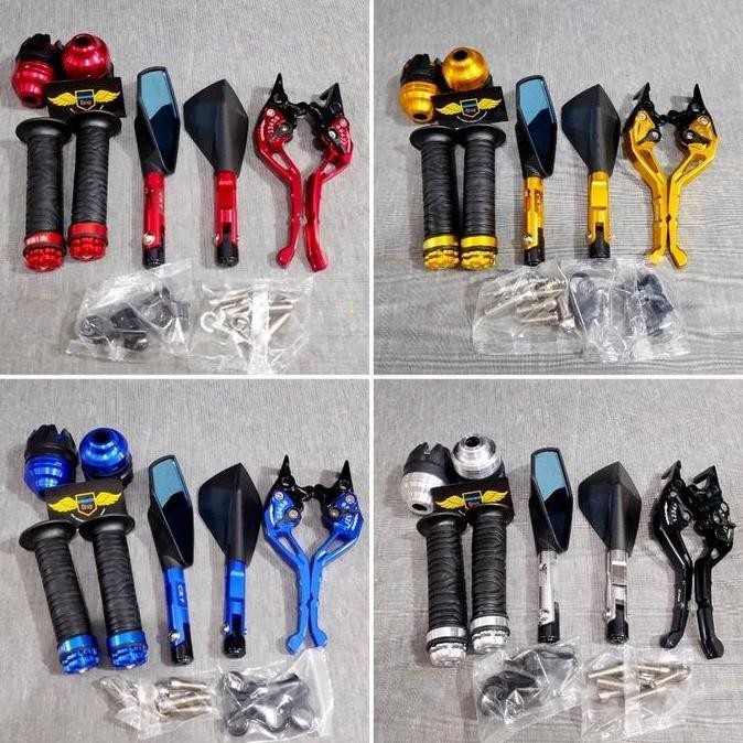 New {Bisa } Paket Variasi 4 Item Spion Tomok V2+Jalu As Roda Depan+Handgrip Ring+Handle Setelan Cnc 