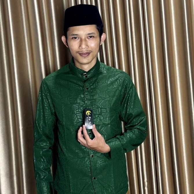 Baju Koko Sultan Embos Hijau Kemko Lengan Panjang Emboss Annur Busana