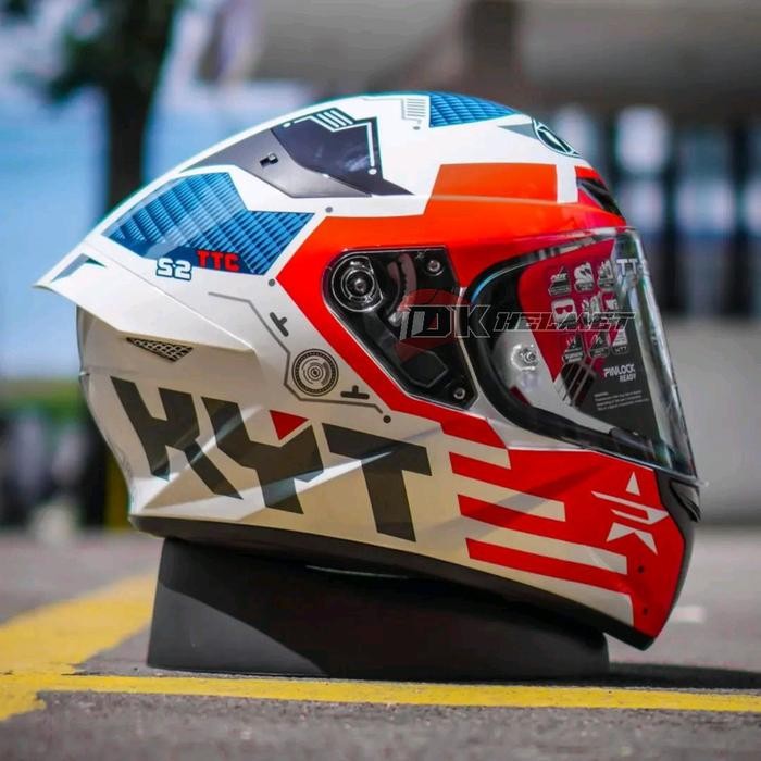 HELM FULL FACE KYT TT-COURSE TTC FUSELAGE RED MOTIF TERBARU 2023 MERAH BIRU PUTIH