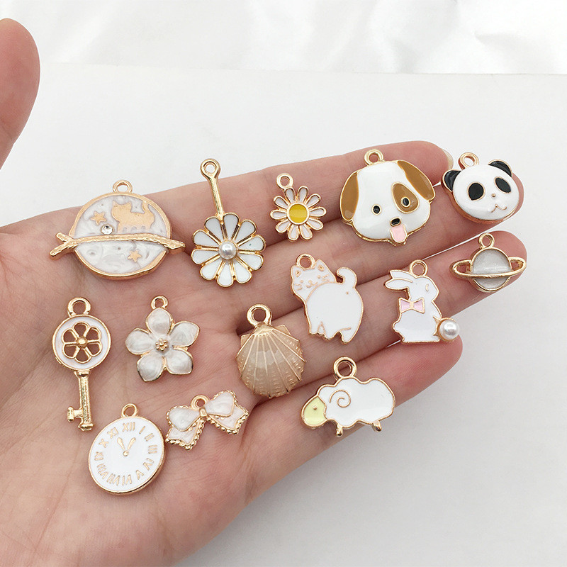 WHITE Enamel Charm Liontin Keychain Kalung Gelang DIY Lucu Kupu Hati Couple