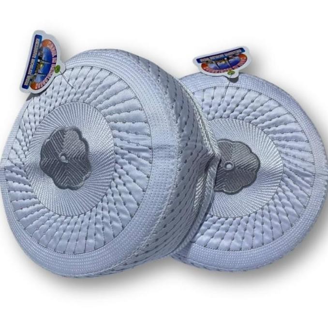 Miliki [Grosir] 20 Pcs Peci Bangladesh Super Motif Bordir Peci Haji Putih Kain Lembut Muslim Umroh K