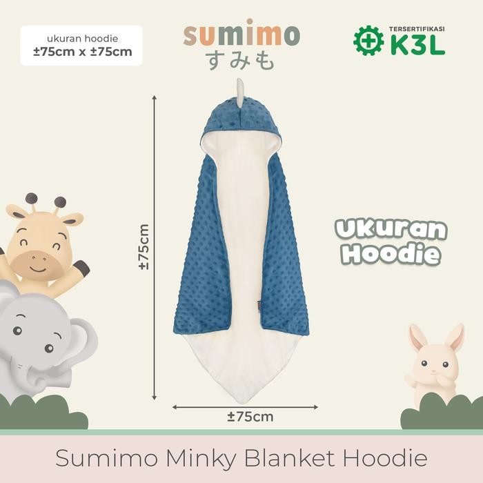 Sumimo Minky Blanket Hoodie Dino River Blue/ Selimut Topi Dino Bahan Minky Asli 100%
