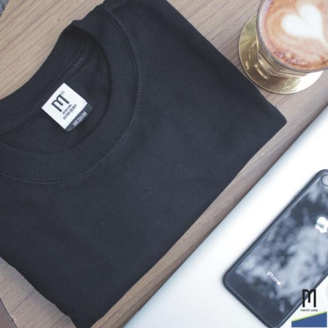 Kaos polos MERCHCONS ULTRA HEAVY 16S TANPA JAHITAN SAMPING- BLACK