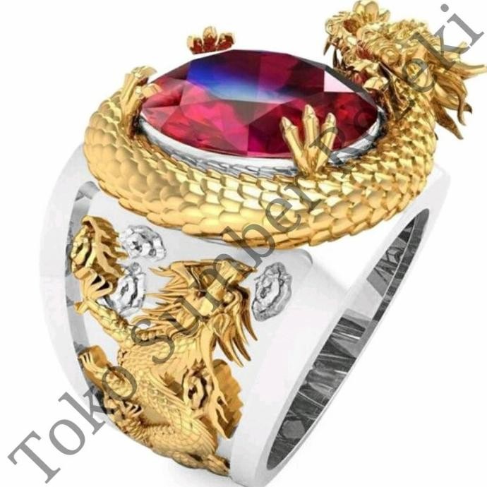 Cincin Naga Emas Perak Ruby Dragon Gold Silver Titanium Rubi Ring