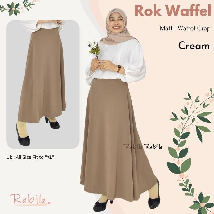Rok wanita Lebar mode payung - Bahan Waffle Crape - Bawahan Muslim Panjang Pinggang Karet