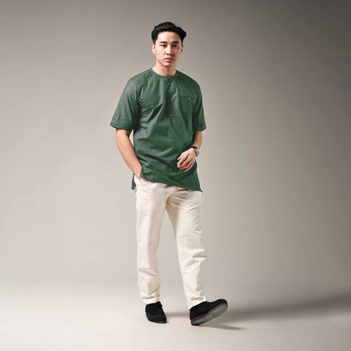 Saih Teal Green By Kaum Adam - Kemeja Koko Modern Lengan Pendek {TerlarisBest Seller}