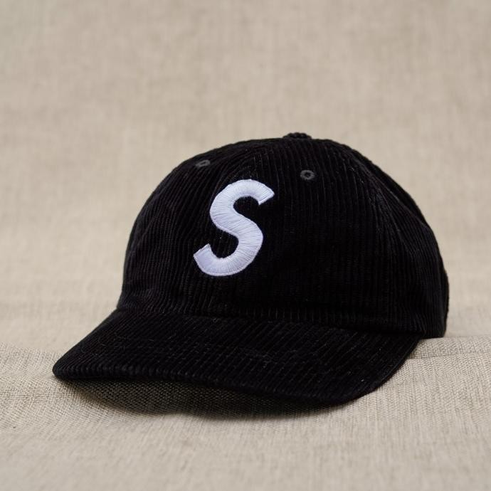 Supreme S Logo 6-Panel Cap Corduroy Black