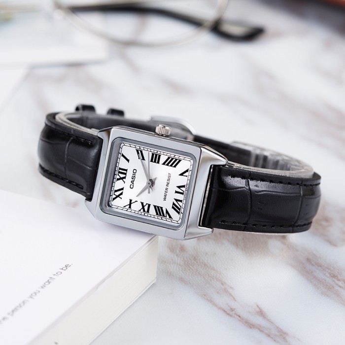 CASIO LTP-V007L-7B1UDF JAM TANGAN WANITA ANALOG KULIT HITAM ROMAWI