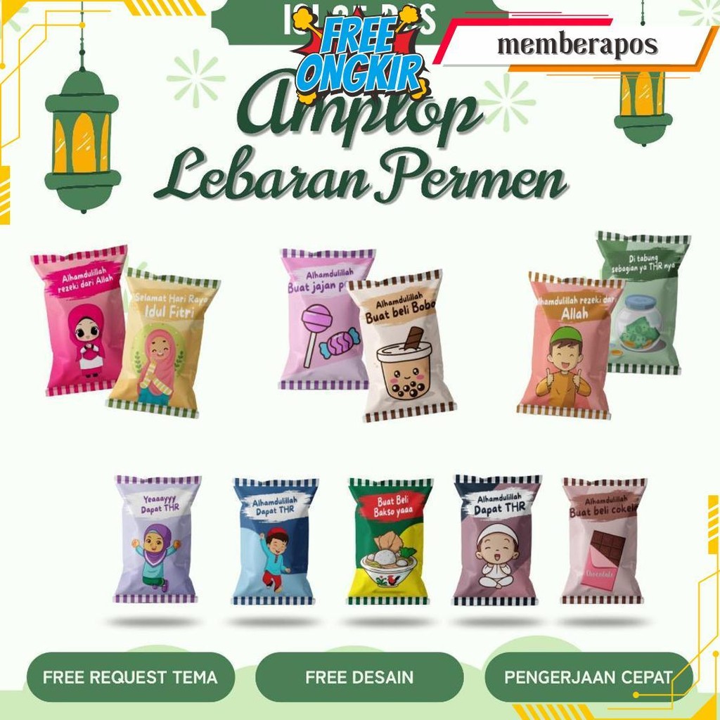 

(Isi 100Pcs) Amplop Lebaran Bentuk Permen / Amplop Thr Lebaran Permen / Amplop Permen Idul Fitri Termurah Banget
