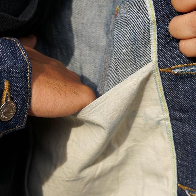 Promo Mihane Jeans - Jacket Pria Denim Selvedge - Ext Type I One Wash Cinch Back Yellow Line Selvedg