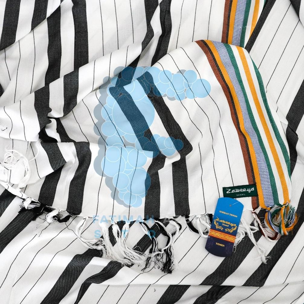 Rida Sorban Tenun Salur Yamani Original Lokal Zaweeya Al Yamani Putih Hitam Biru Hijau Krem Merah Ma