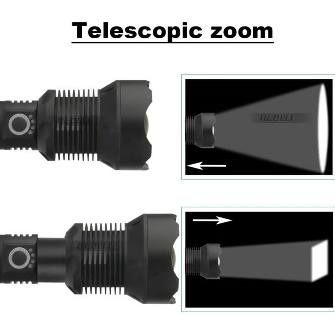Senter Led Xhp70.2 2000 Lumens / Senter Super Terang Jarak Jauh Zoom Original Dan Terpercaya