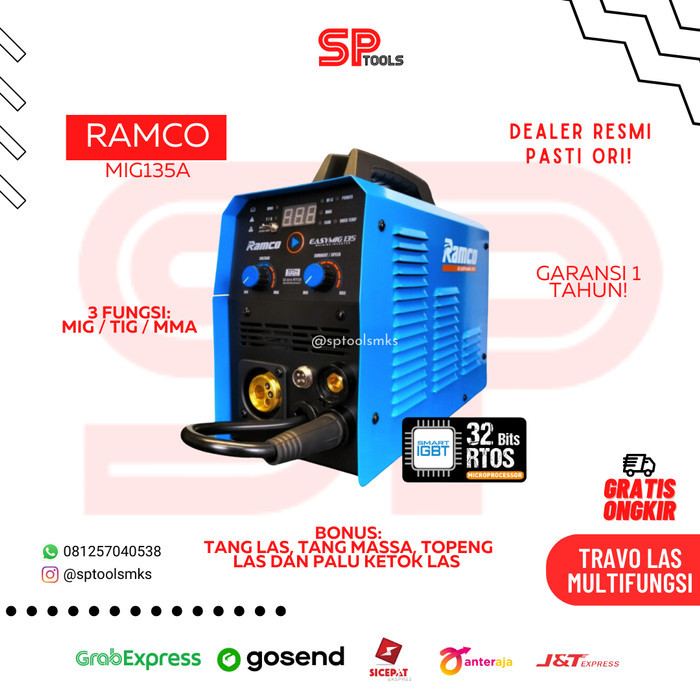 MESIN TRAFO TRAVO LAS MIG TIG MMA MULTIFUNGSI EASY MIG MIG 135A RAMCO