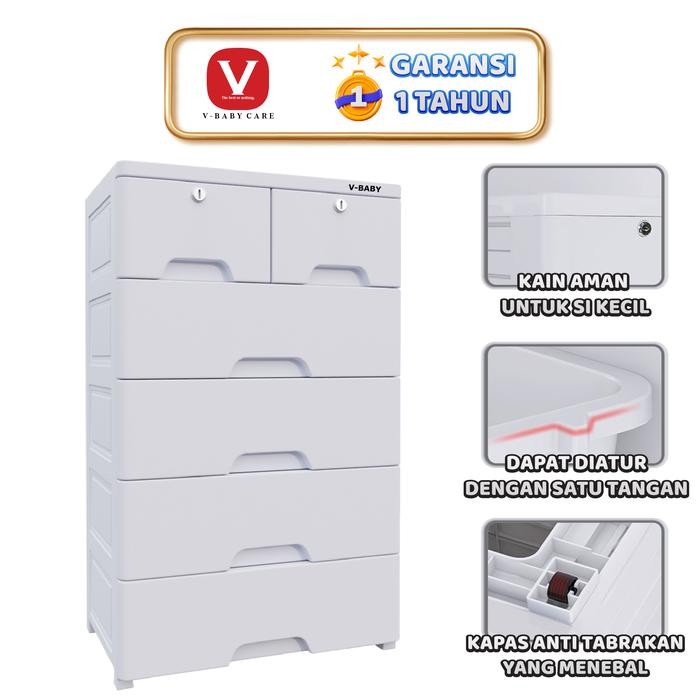 READY V-BABYCARE MEJA NAKAS PLASTIK KAMAR TIDUR , KOTAK TEMPAT PENYIMPANAN MAINAN, LOKER LEMARI