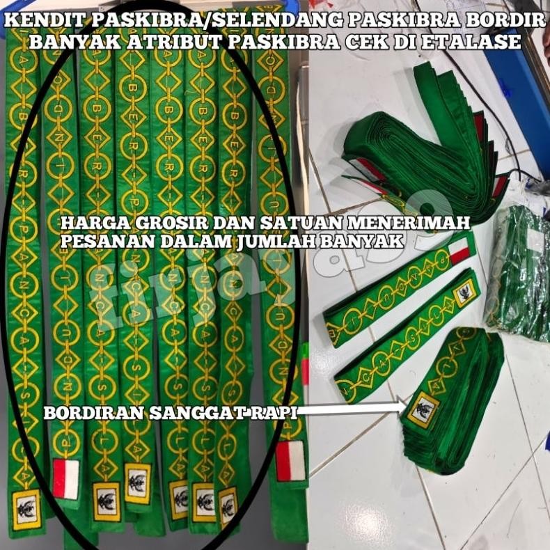 kendit paskibra bordir/selendang paskibra bordir/kendit warna hijau bordir paskibra/kendit purna pas