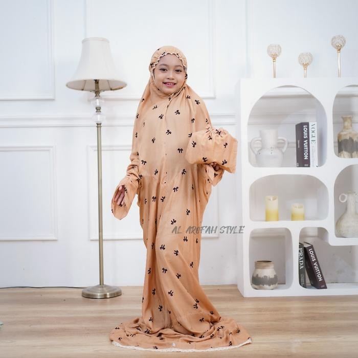 Mukenah Terusan Anak SD/smp/Remaja Rayon Couqett Mukena panjang Katun Adem Motif