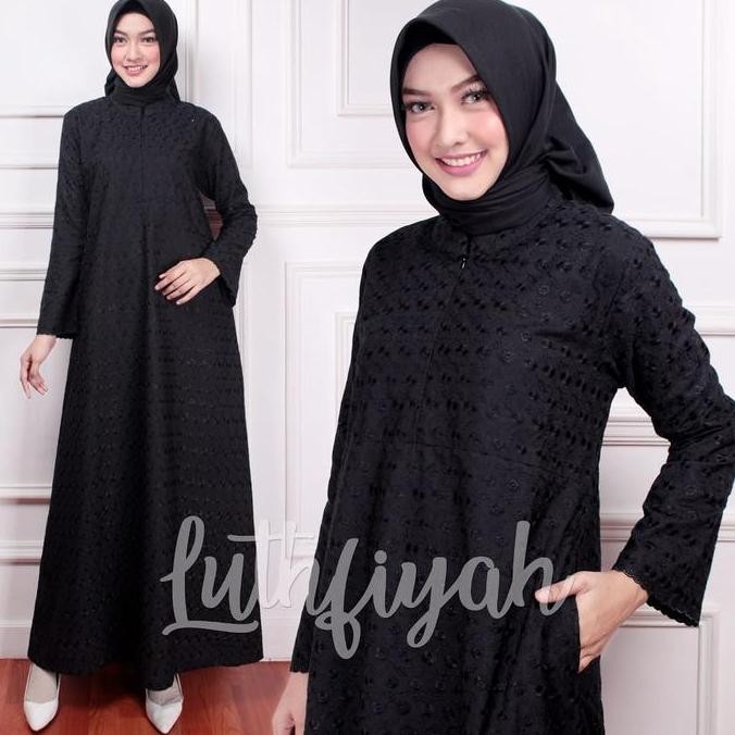 Baju Umroh Kekinian Wanita Katun Jepang Bermotif Bordiran Katun Polos Poliester Bunga Hitam Putih bo