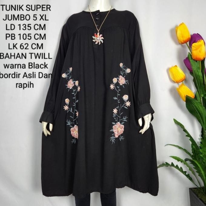 Tunik Wanita Jumbo Ld 135 Cm Warna Hitam Dan Putih Model Kekinian Terlaris